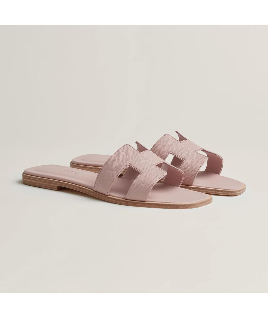 HERMES Розовые кожаные шлепанцы, фото 5