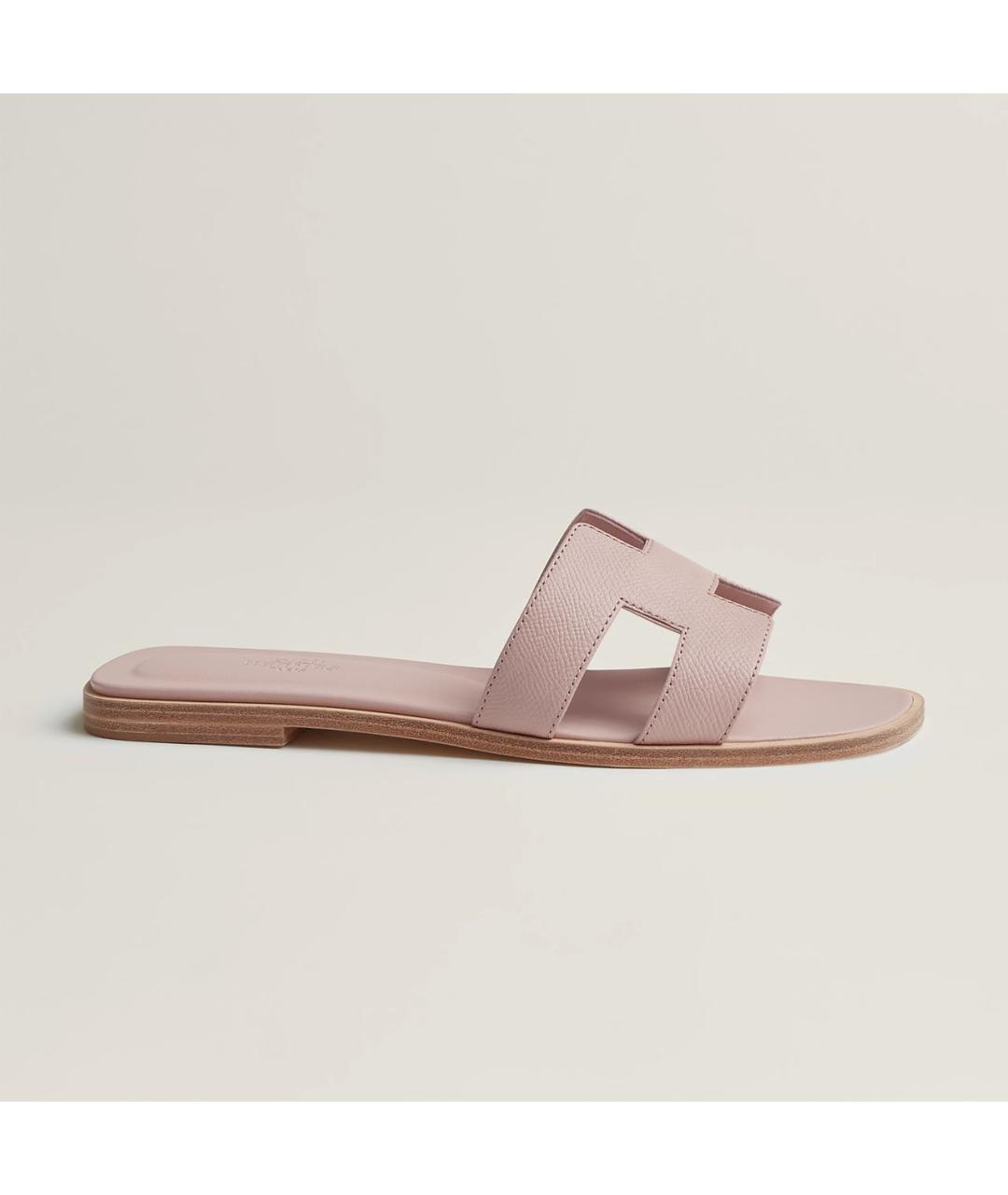 HERMES Розовые кожаные шлепанцы, фото 6