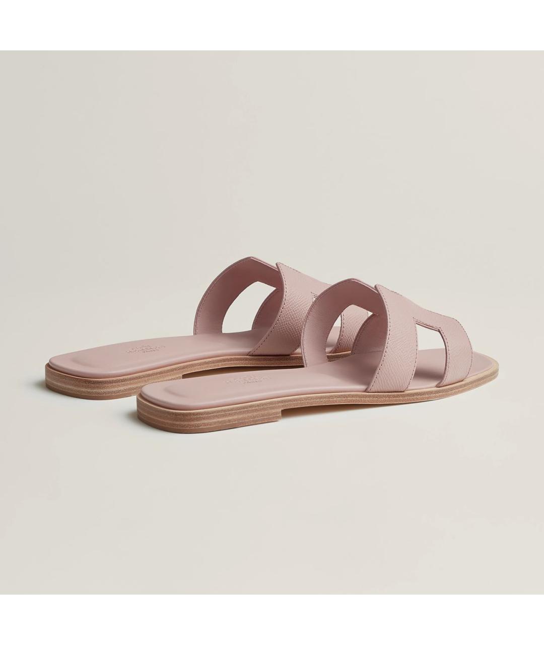 HERMES Розовые кожаные шлепанцы, фото 4