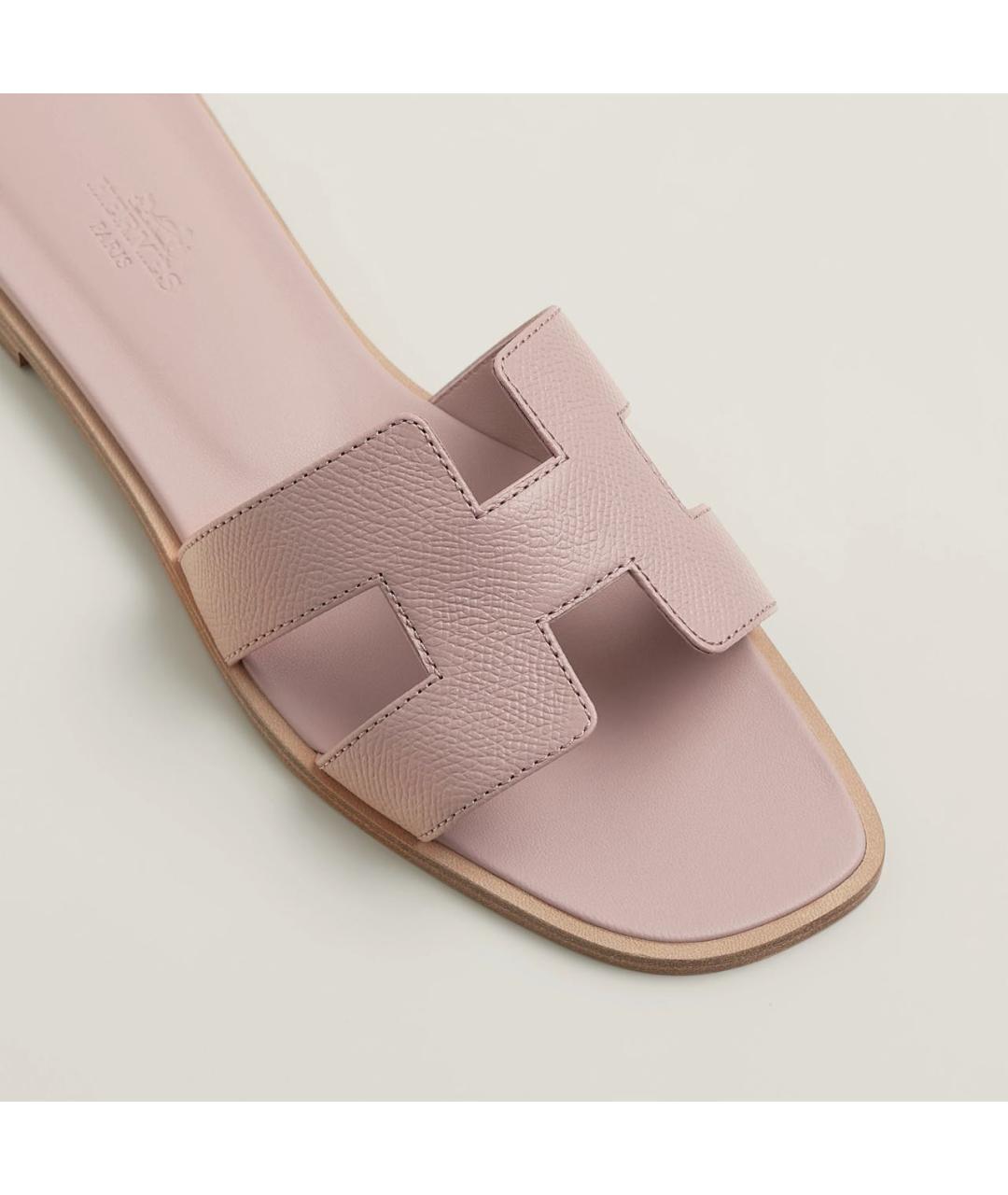 HERMES Розовые кожаные шлепанцы, фото 3