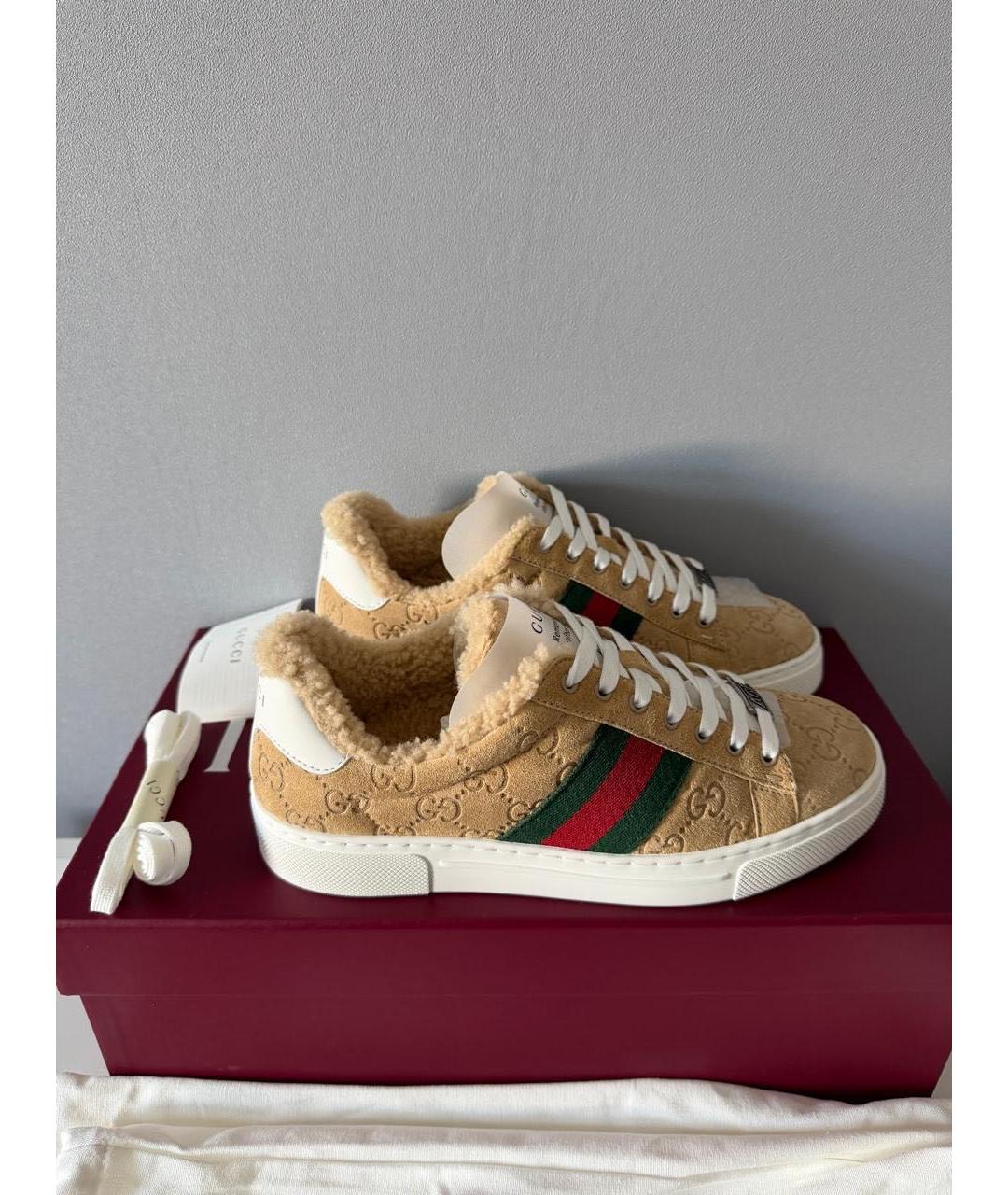 GUCCI Бежевые кожаные кеды, фото 3