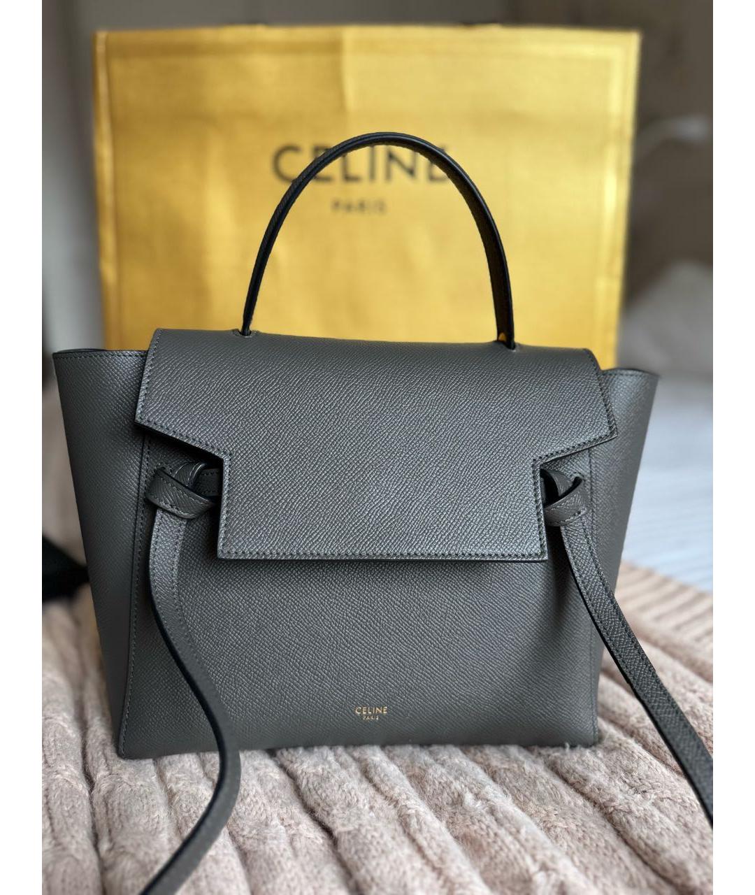 CELINE Серая кожаная сумка тоут, фото 8