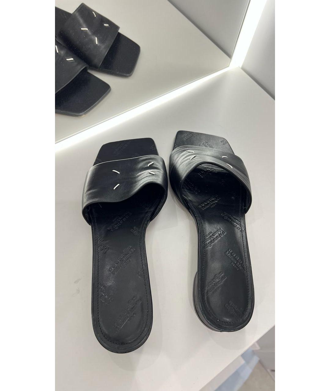 MM6 MAISON MARGIELA Черные кожаные шлепанцы, фото 4