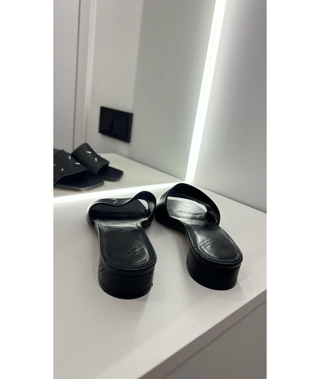 MM6 MAISON MARGIELA Черные кожаные шлепанцы, фото 3
