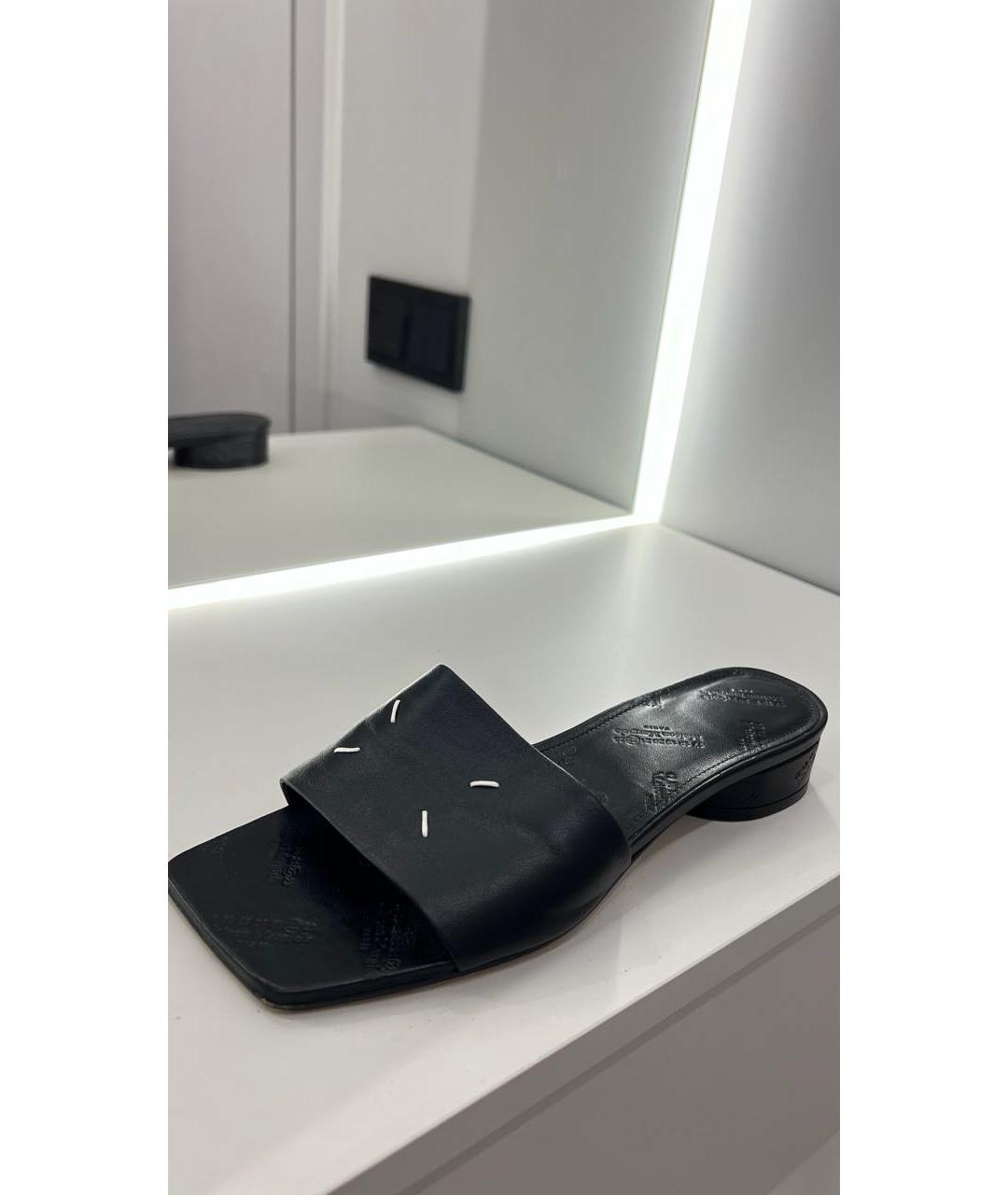 MM6 MAISON MARGIELA Черные кожаные шлепанцы, фото 6