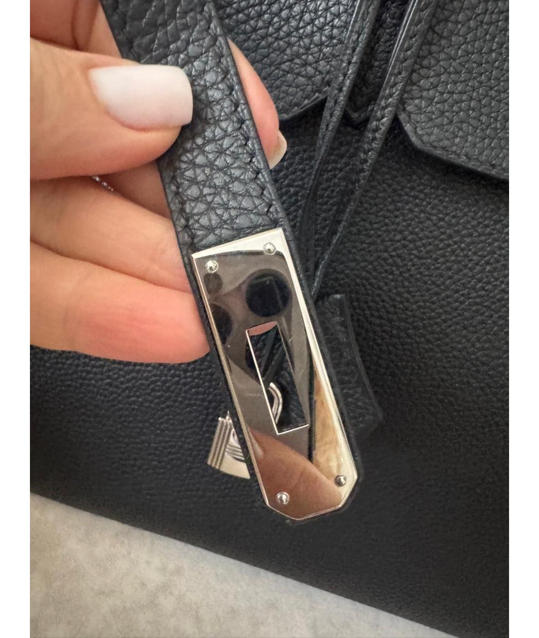 HERMES Черная кожаная сумка с короткими ручками, фото 6