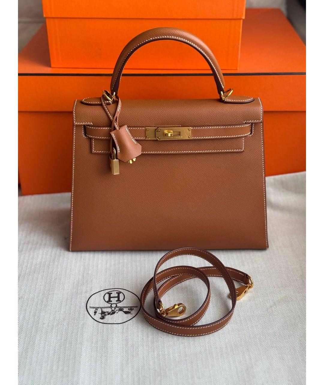 HERMES Коричневая кожаная сумка через плечо, фото 9