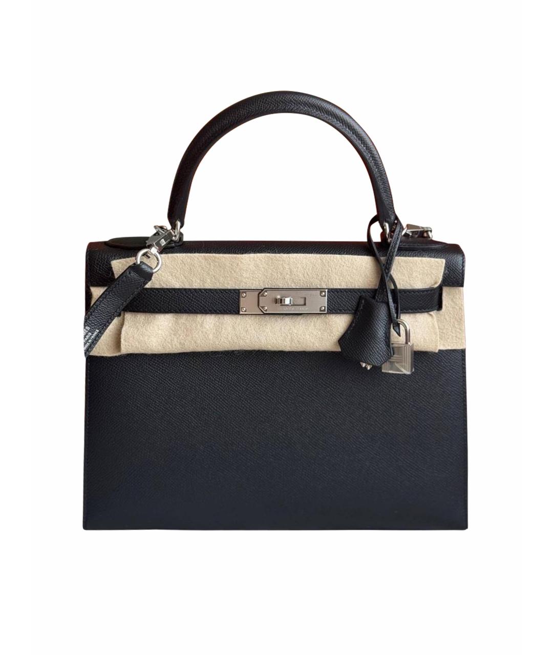 HERMES Черная кожаная сумка с короткими ручками, фото 1