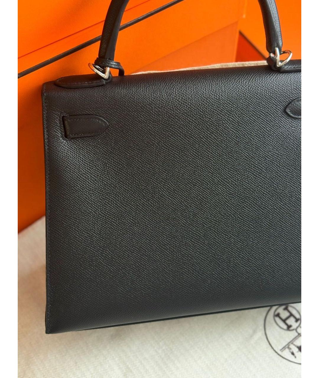 HERMES Черная кожаная сумка с короткими ручками, фото 3