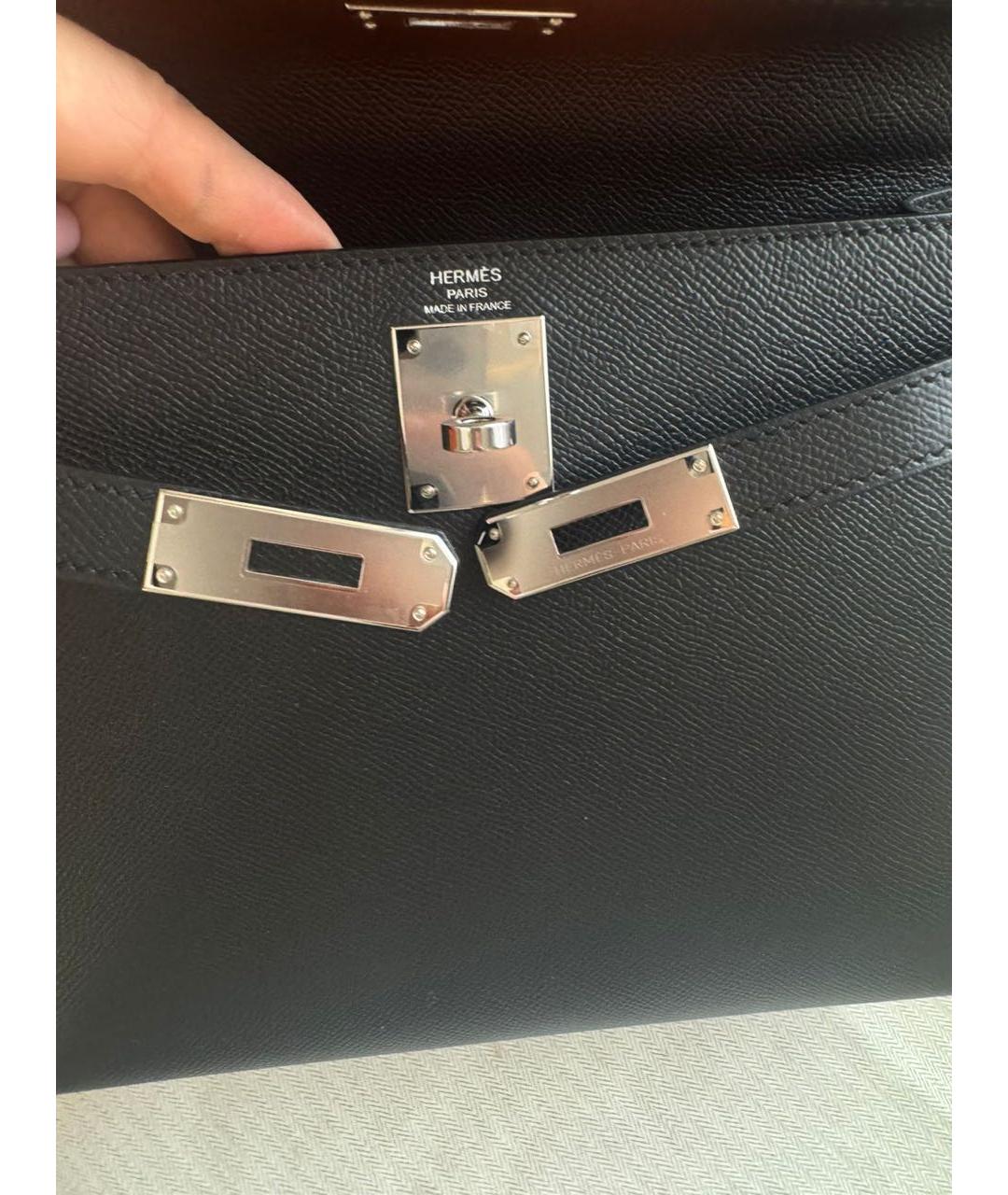 HERMES Черная кожаная сумка с короткими ручками, фото 5