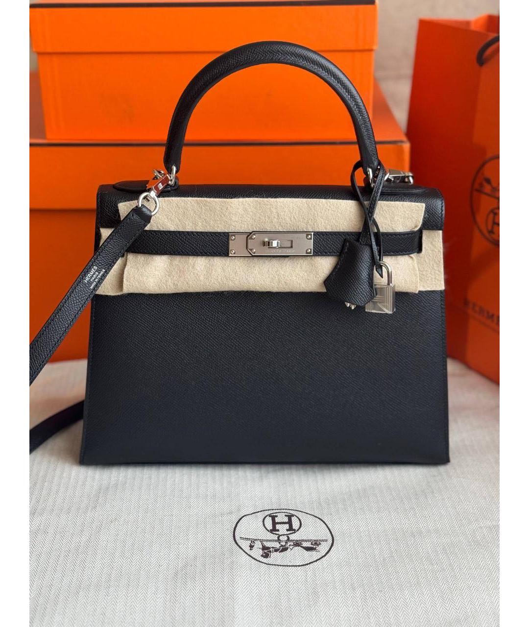 HERMES Черная кожаная сумка с короткими ручками, фото 9