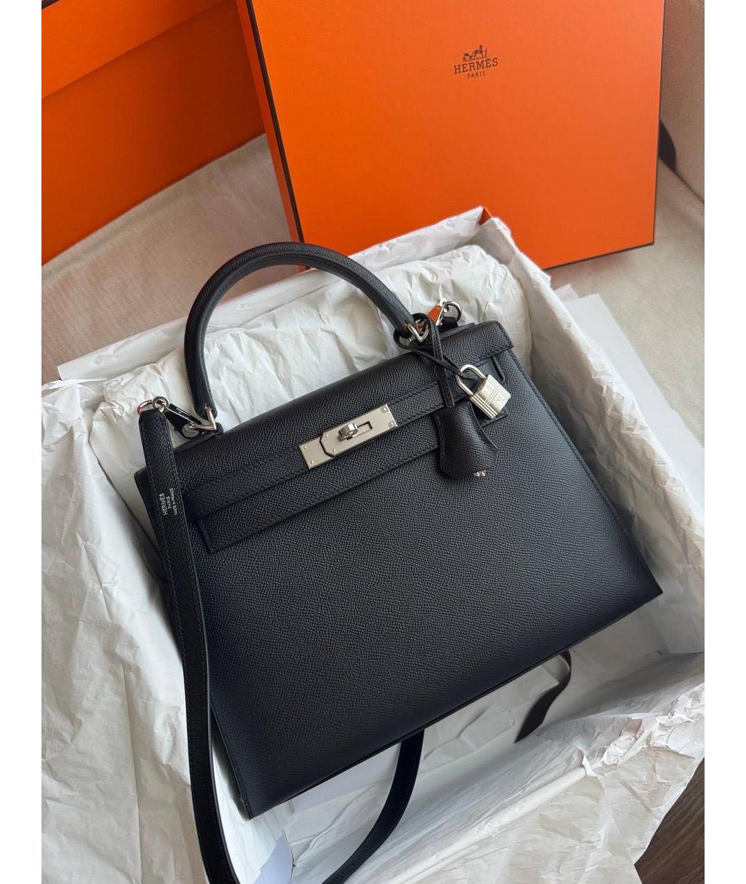HERMES Черная кожаная сумка с короткими ручками, фото 8