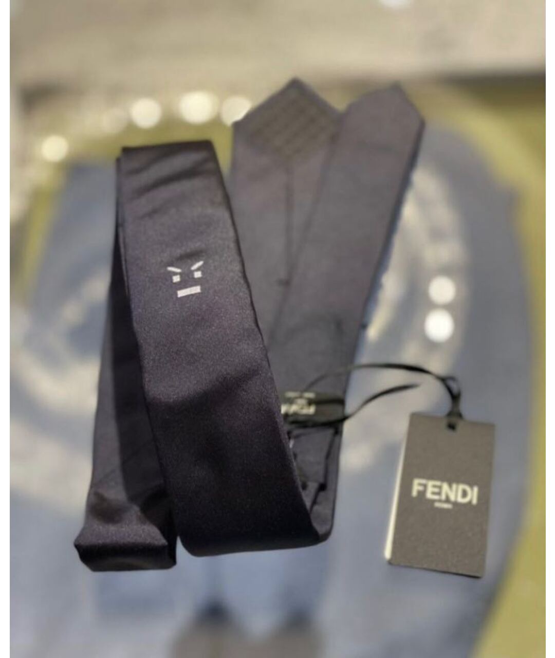 FENDI Темно-синий шелковый галстук, фото 4