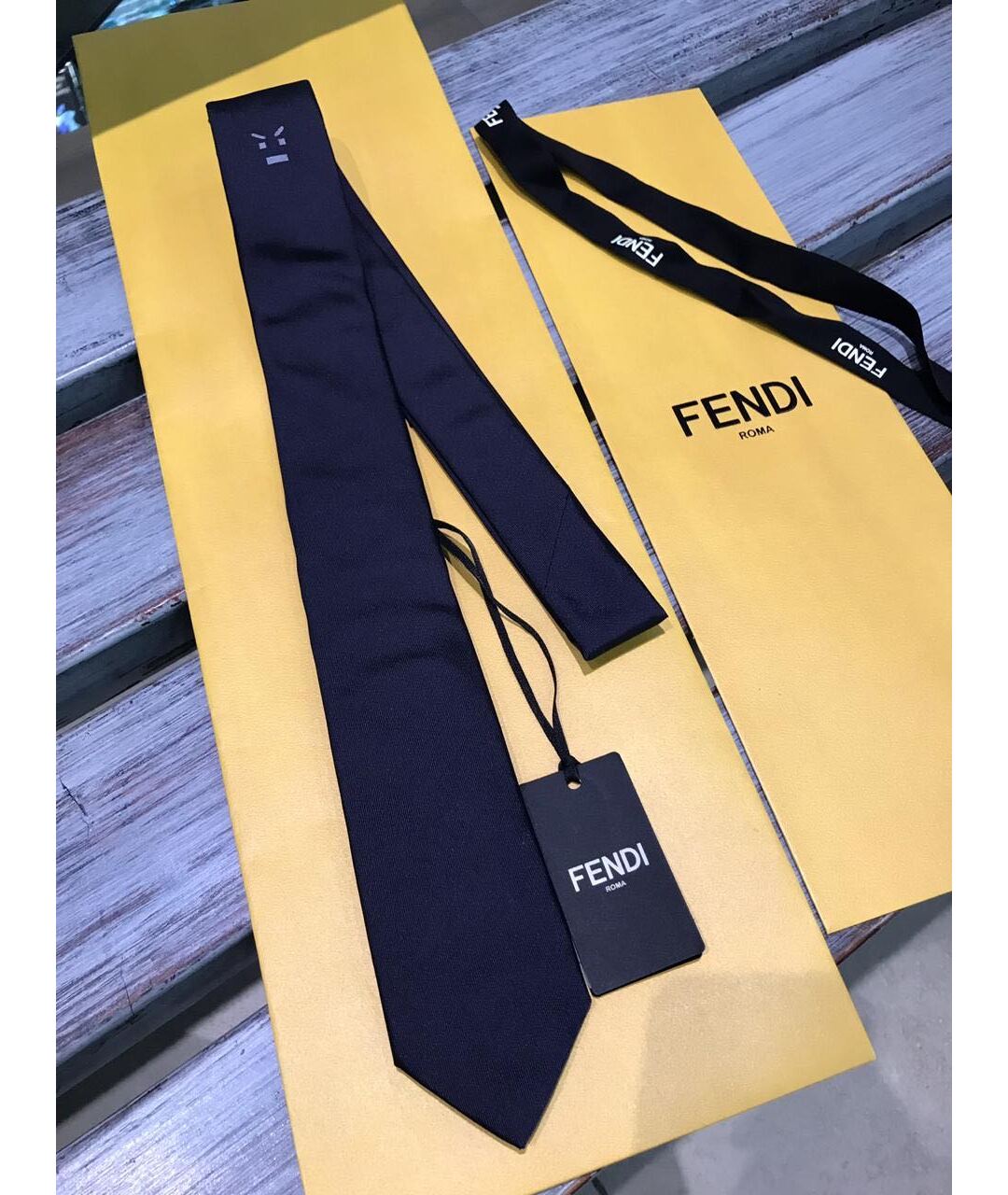FENDI Темно-синий шелковый галстук, фото 8