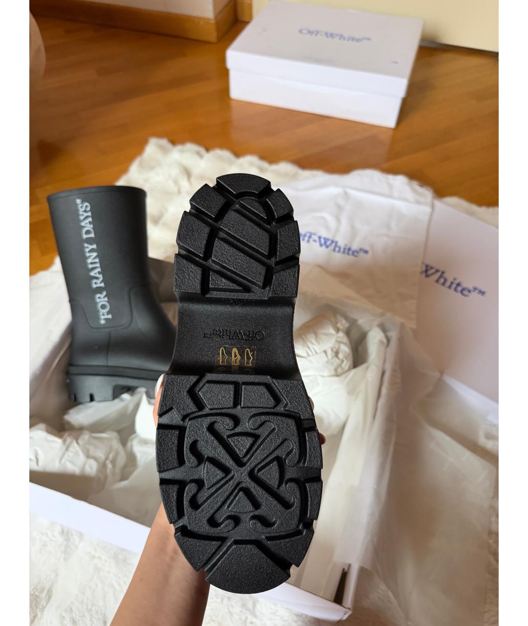 OFF-WHITE Черные резиновые ботинки, фото 4