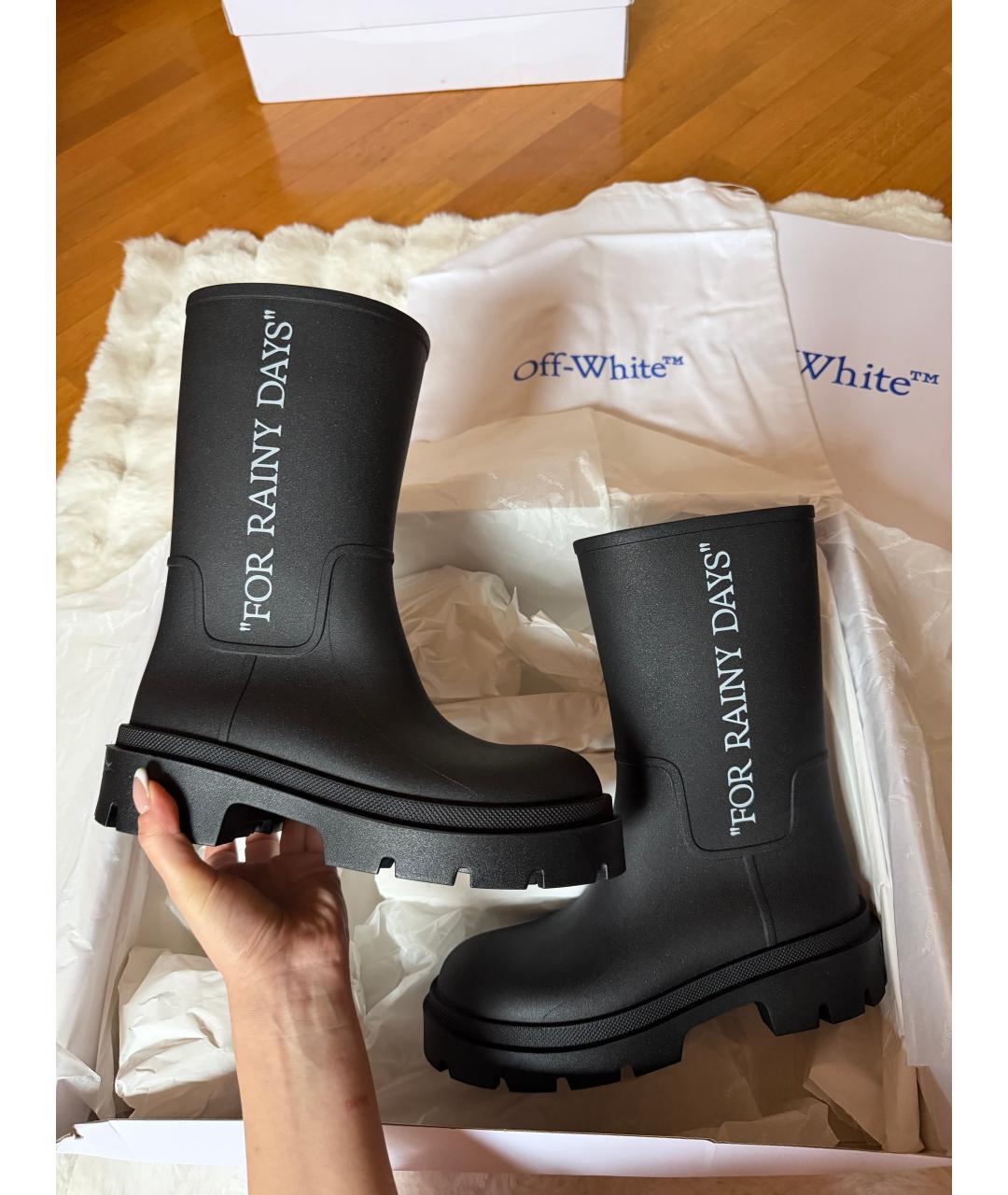 OFF-WHITE Черные резиновые ботинки, фото 5