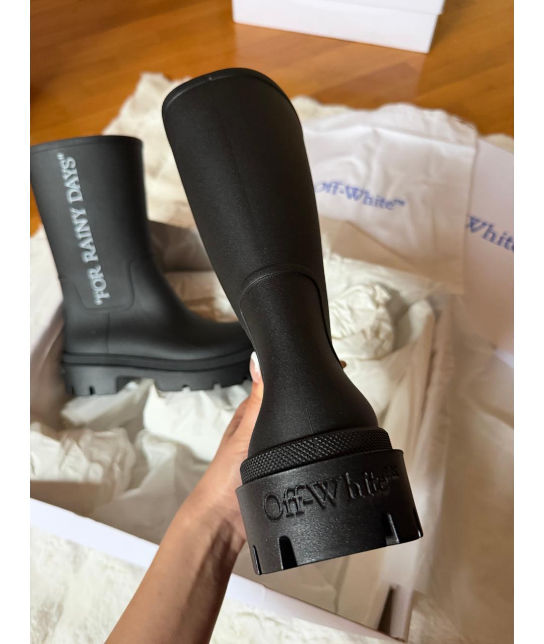 OFF-WHITE Черные резиновые ботинки, фото 3