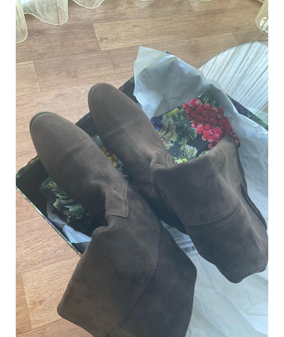 DOLCE&GABBANA Коричневые замшевые сапоги, фото 4