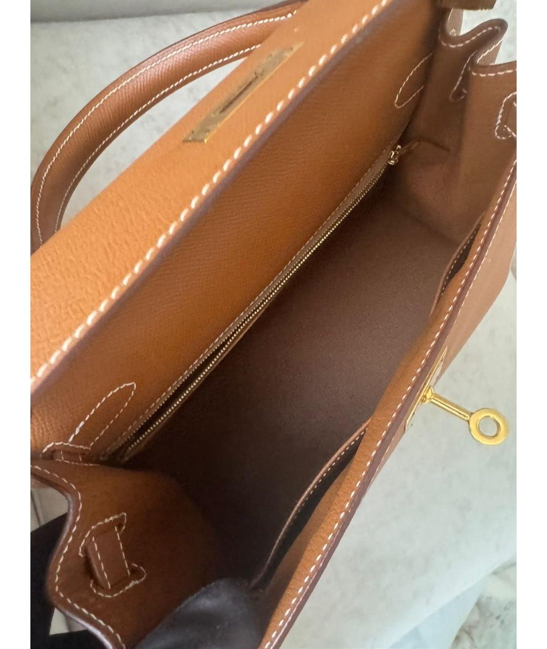 HERMES Коричневая кожаная сумка с короткими ручками, фото 4