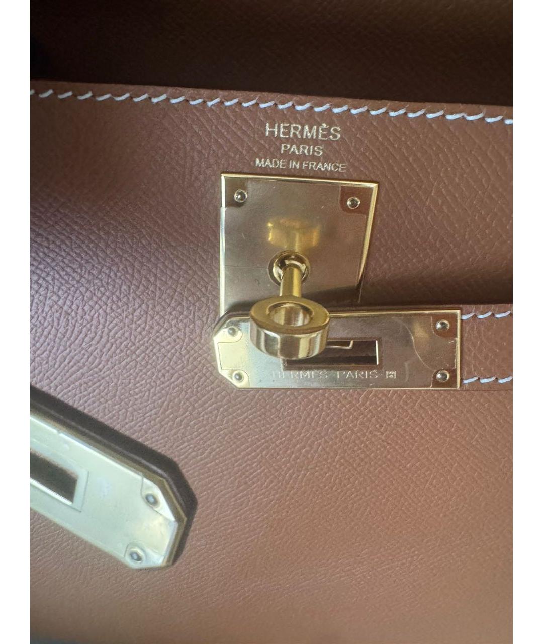 HERMES Коричневая кожаная сумка с короткими ручками, фото 5