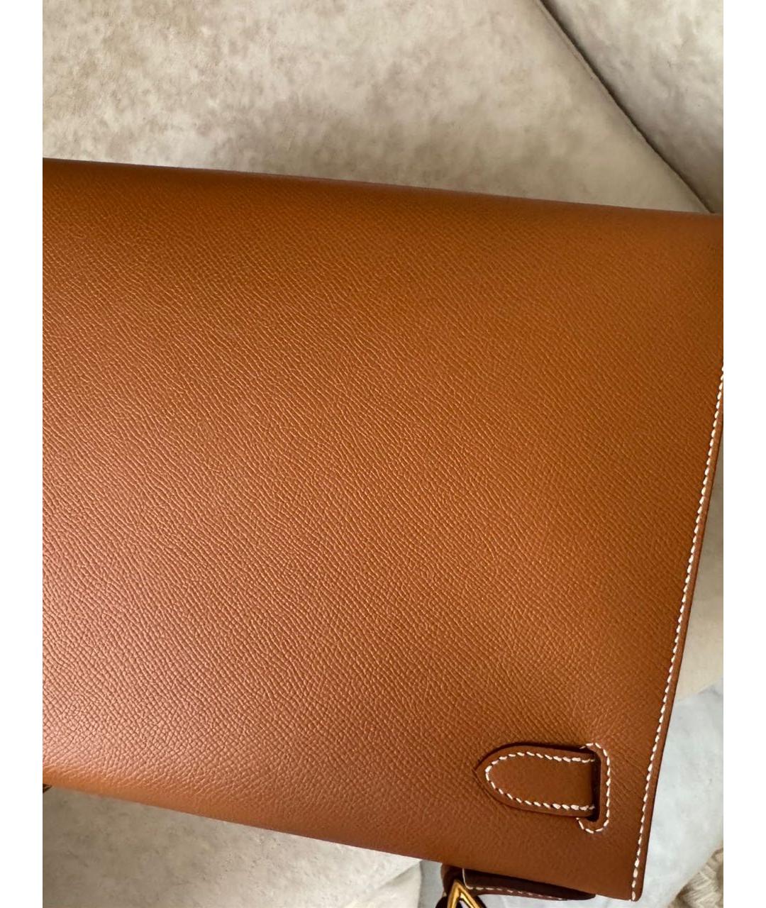 HERMES Коричневая кожаная сумка с короткими ручками, фото 3