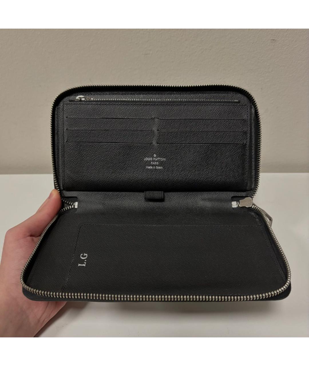 LOUIS VUITTON Черный кожаный кошелек, фото 8