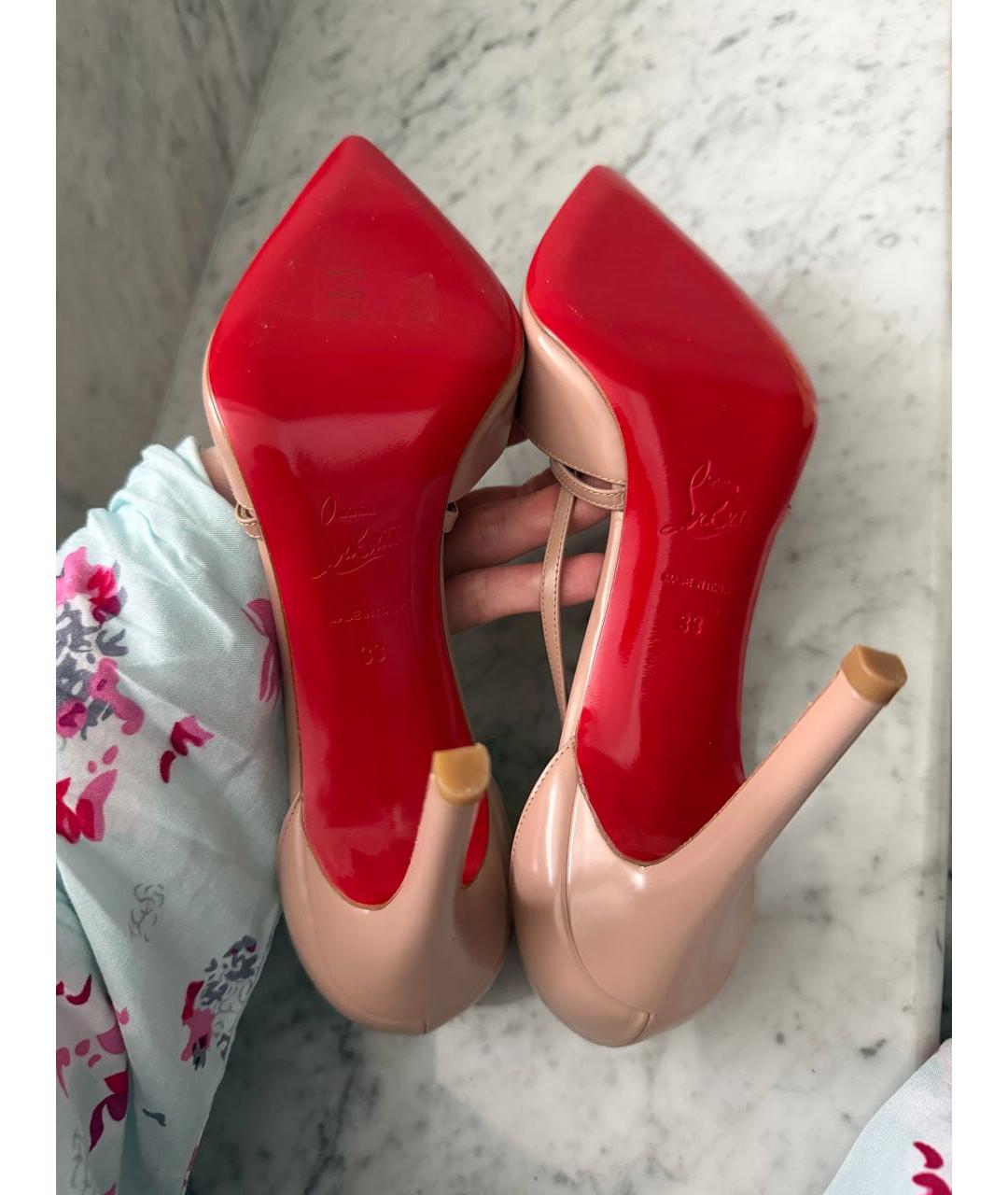 CHRISTIAN LOUBOUTIN Бежевые кожаные туфли, фото 3