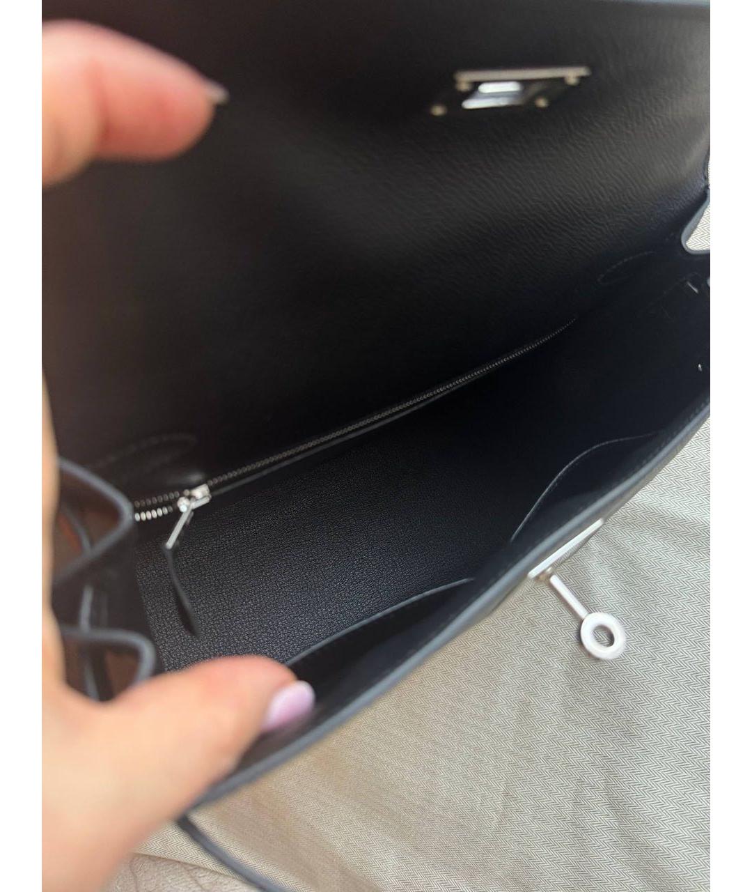 HERMES Черная кожаная сумка с короткими ручками, фото 4