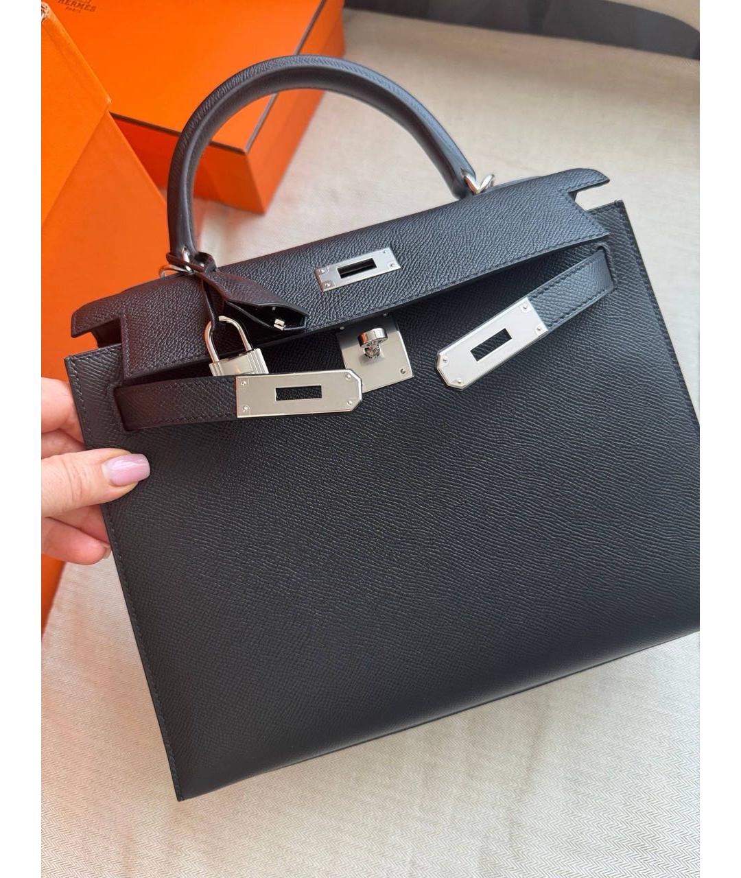 HERMES Черная кожаная сумка с короткими ручками, фото 2
