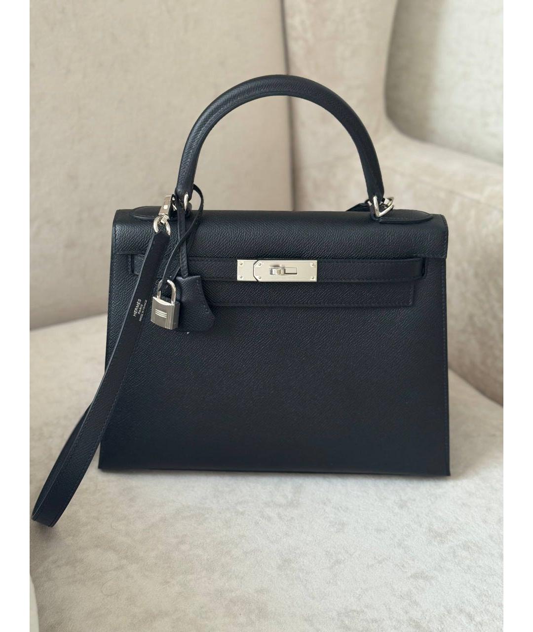 HERMES Черная кожаная сумка с короткими ручками, фото 6