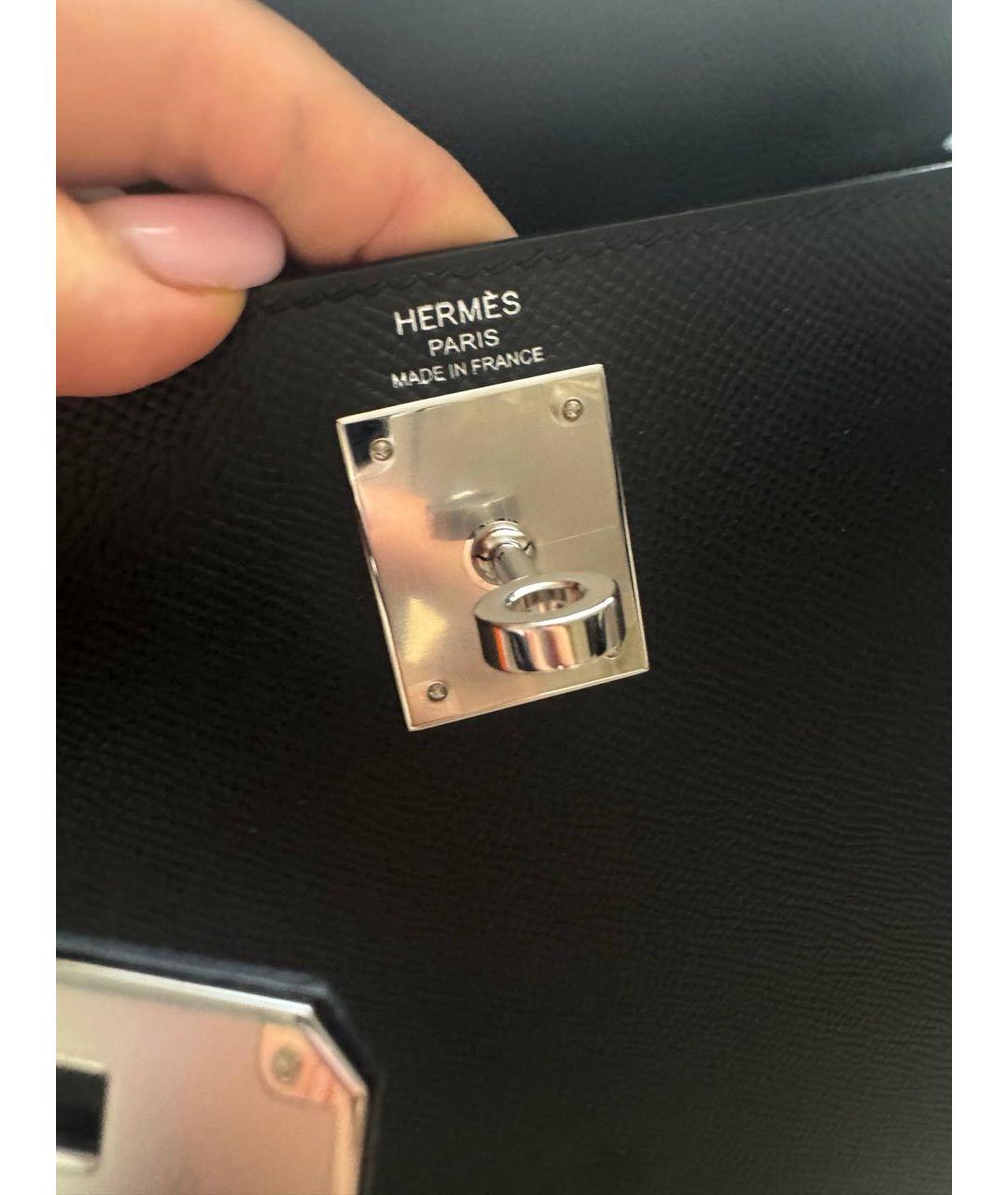 HERMES Черная кожаная сумка с короткими ручками, фото 5