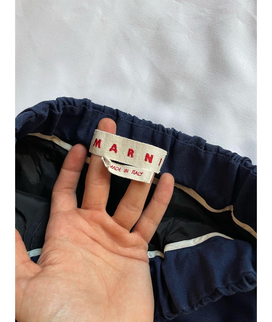 MARNI Темно-синие шерстяные прямые брюки, фото 2