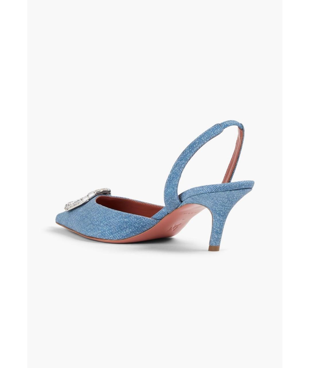 Amina Muaddi Голубые текстильные лодочки на низком каблуке, фото 4