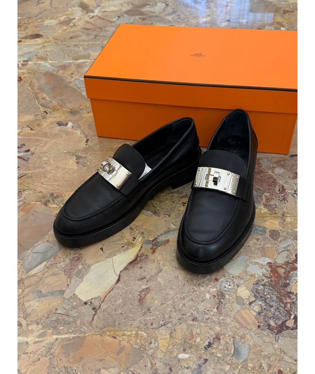 HERMES Черные кожаные лоферы, фото 2