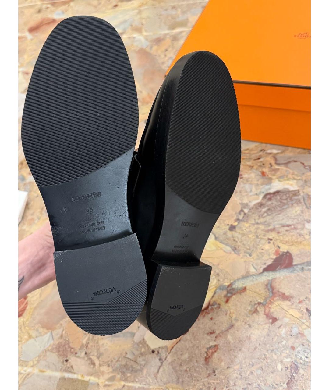 HERMES Черные кожаные лоферы, фото 6