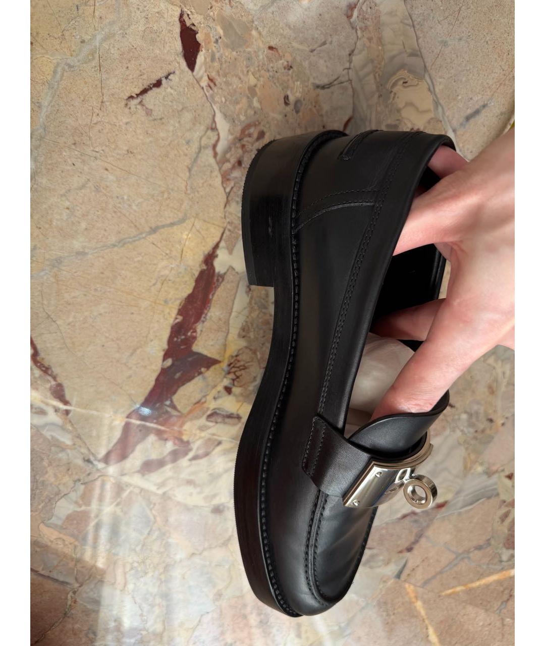 HERMES Черные кожаные лоферы, фото 8