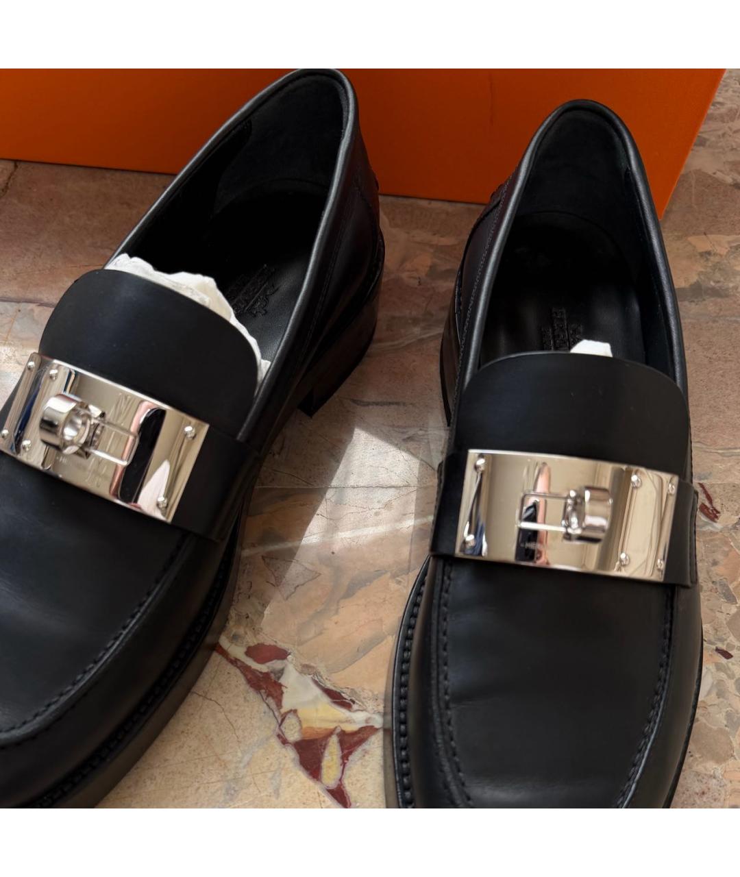 HERMES Черные кожаные лоферы, фото 4