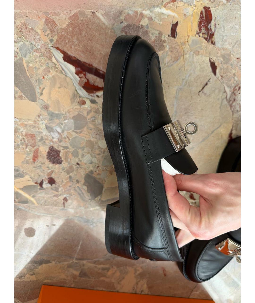 HERMES Черные кожаные лоферы, фото 9