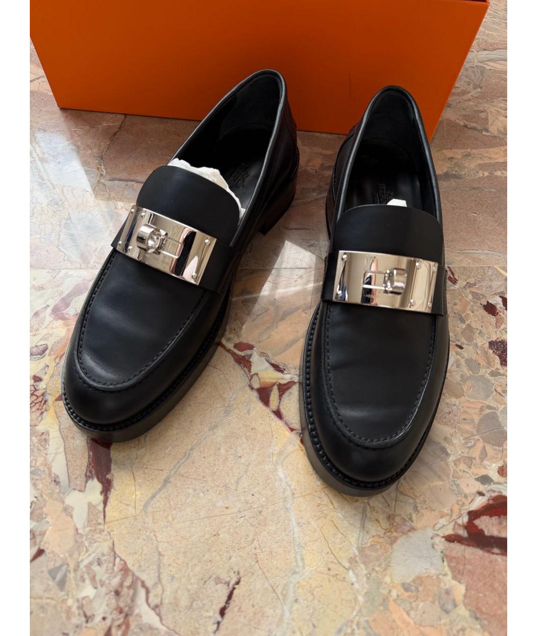 HERMES Черные кожаные лоферы, фото 3