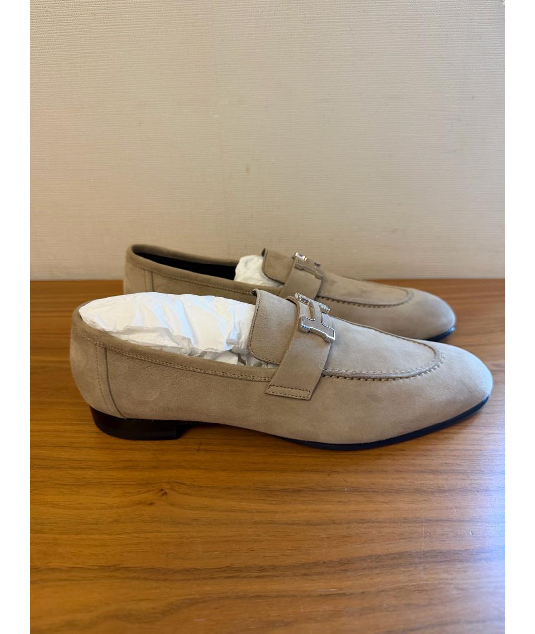 HERMES Бежевые замшевые лоферы, фото 2