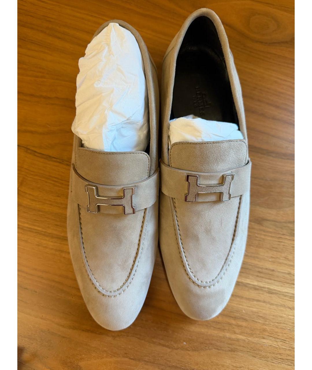 HERMES Бежевые замшевые лоферы, фото 3