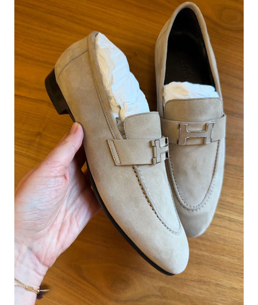 HERMES Бежевые замшевые лоферы, фото 4