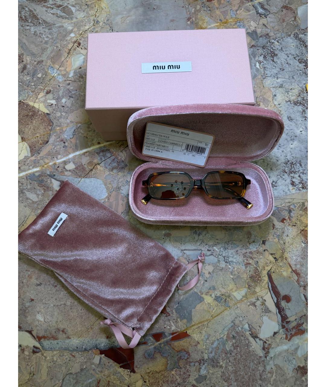 MIU MIU Коричневые пластиковые солнцезащитные очки, фото 2