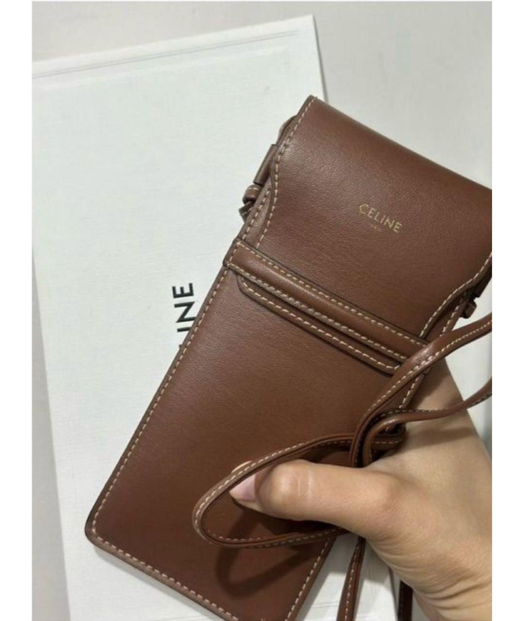 CELINE Коричневая кожаная сумка через плечо, фото 2