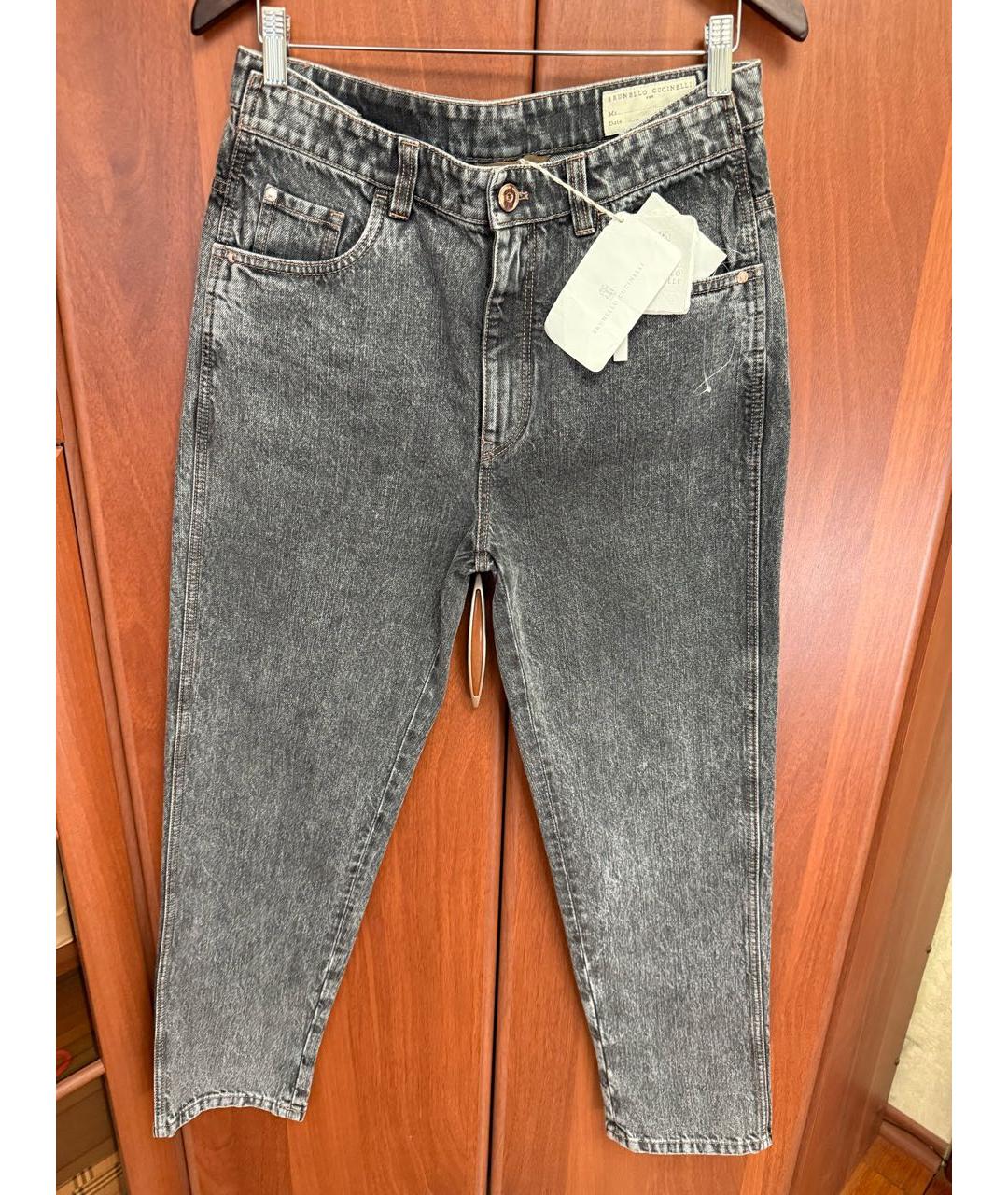 BRUNELLO CUCINELLI Серые хлопковые прямые джинсы, фото 5