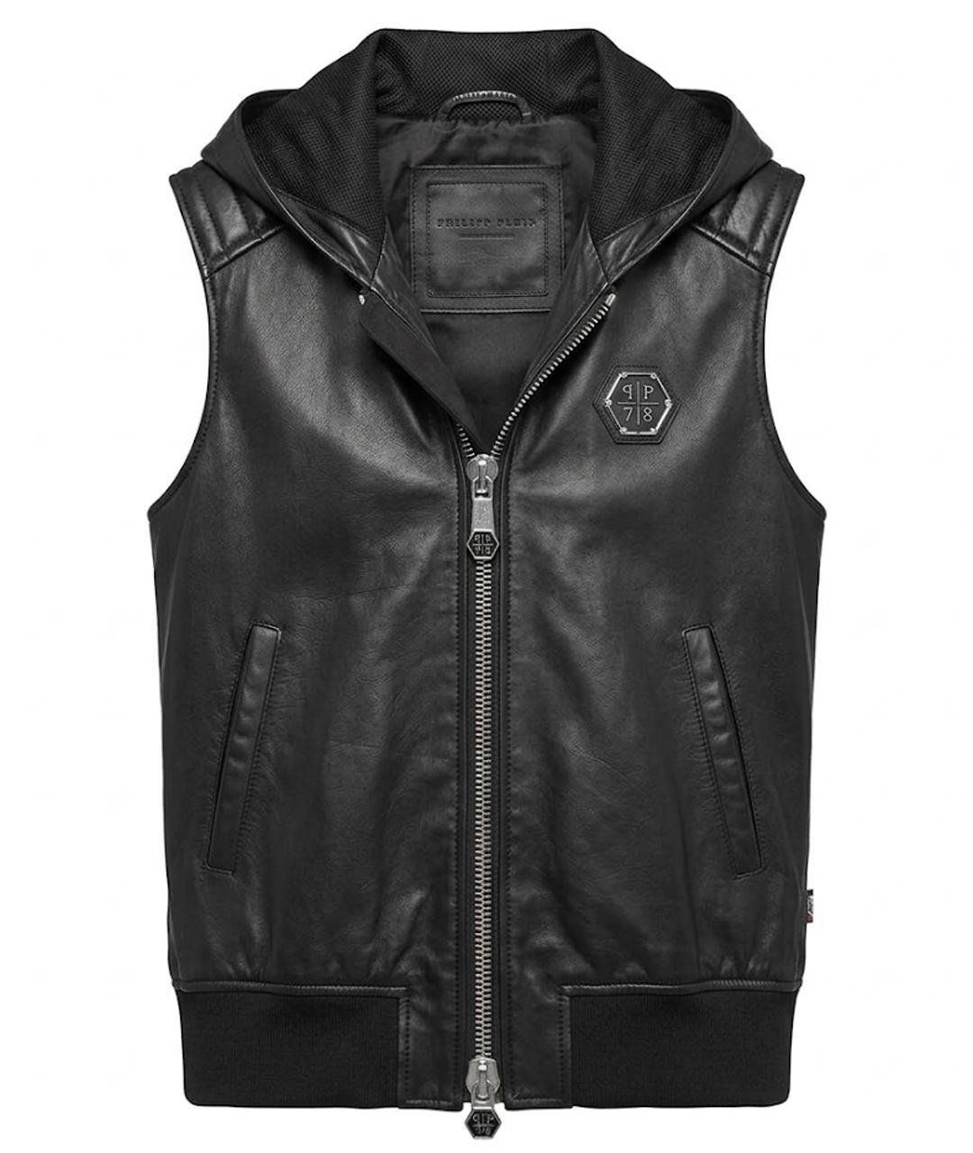 PHILIPP PLEIN Черный кожаный жилет, фото 1