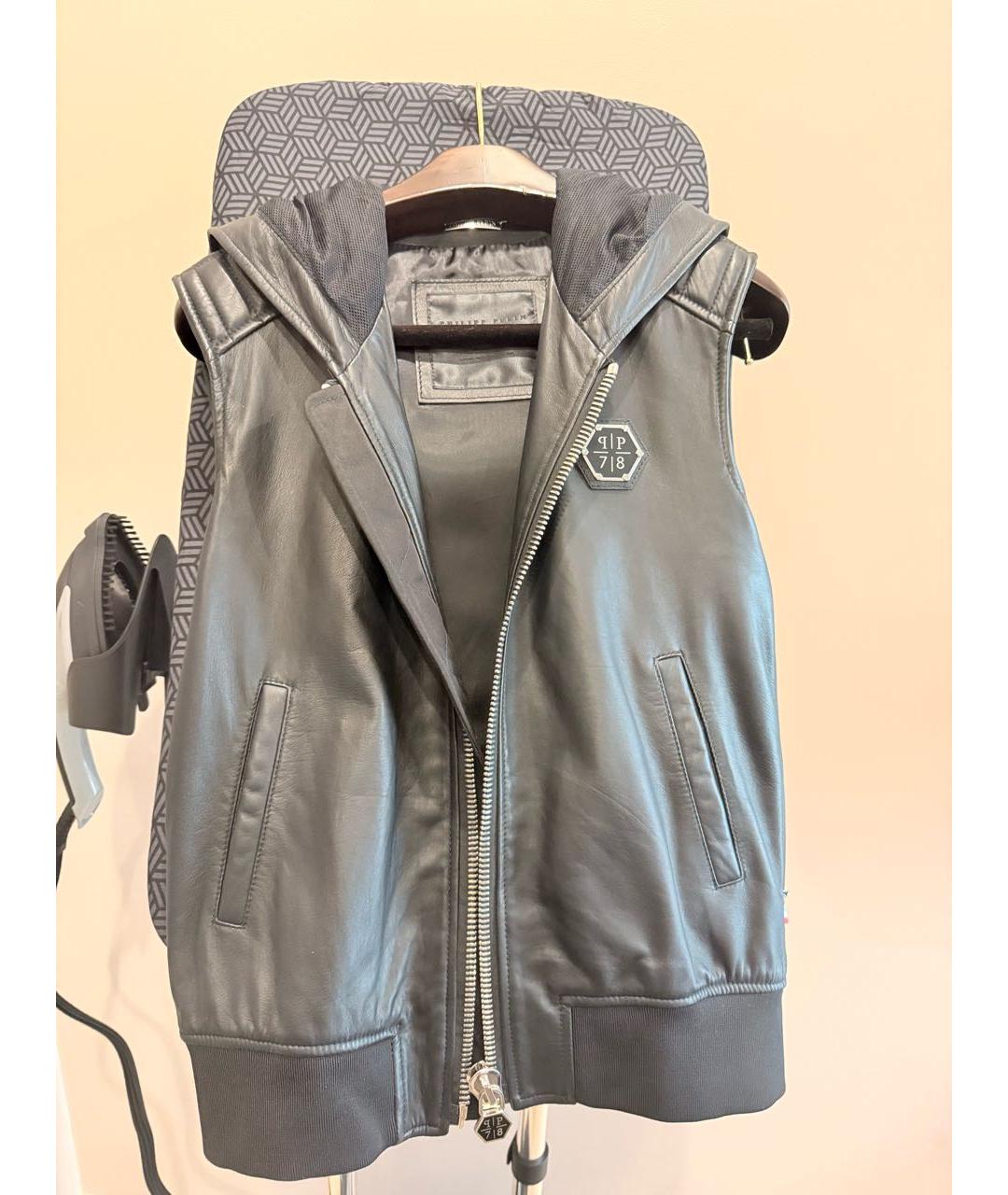 PHILIPP PLEIN Черный кожаный жилет, фото 5