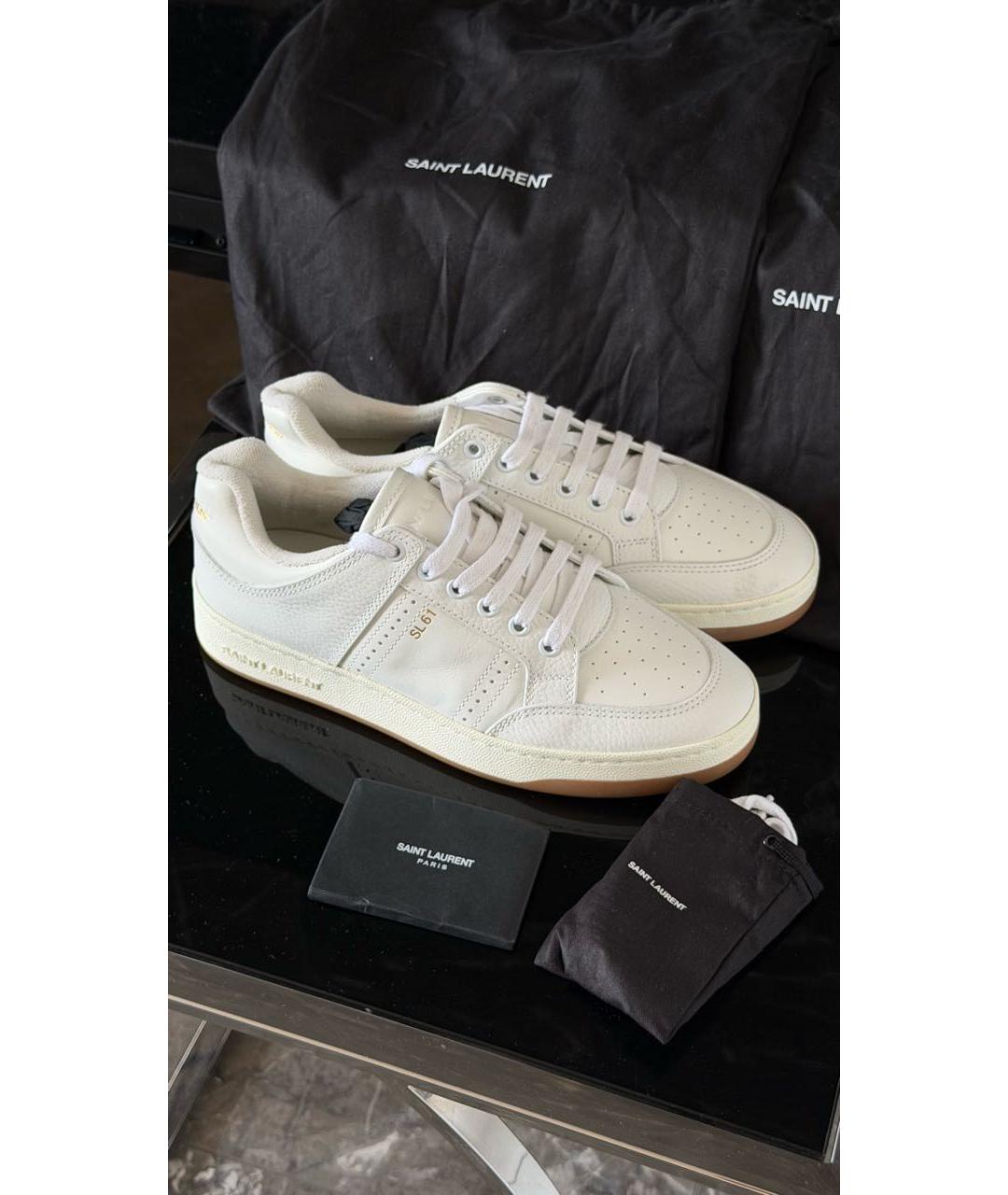 SAINT LAURENT Белые кожаные низкие кроссовки / кеды, фото 6