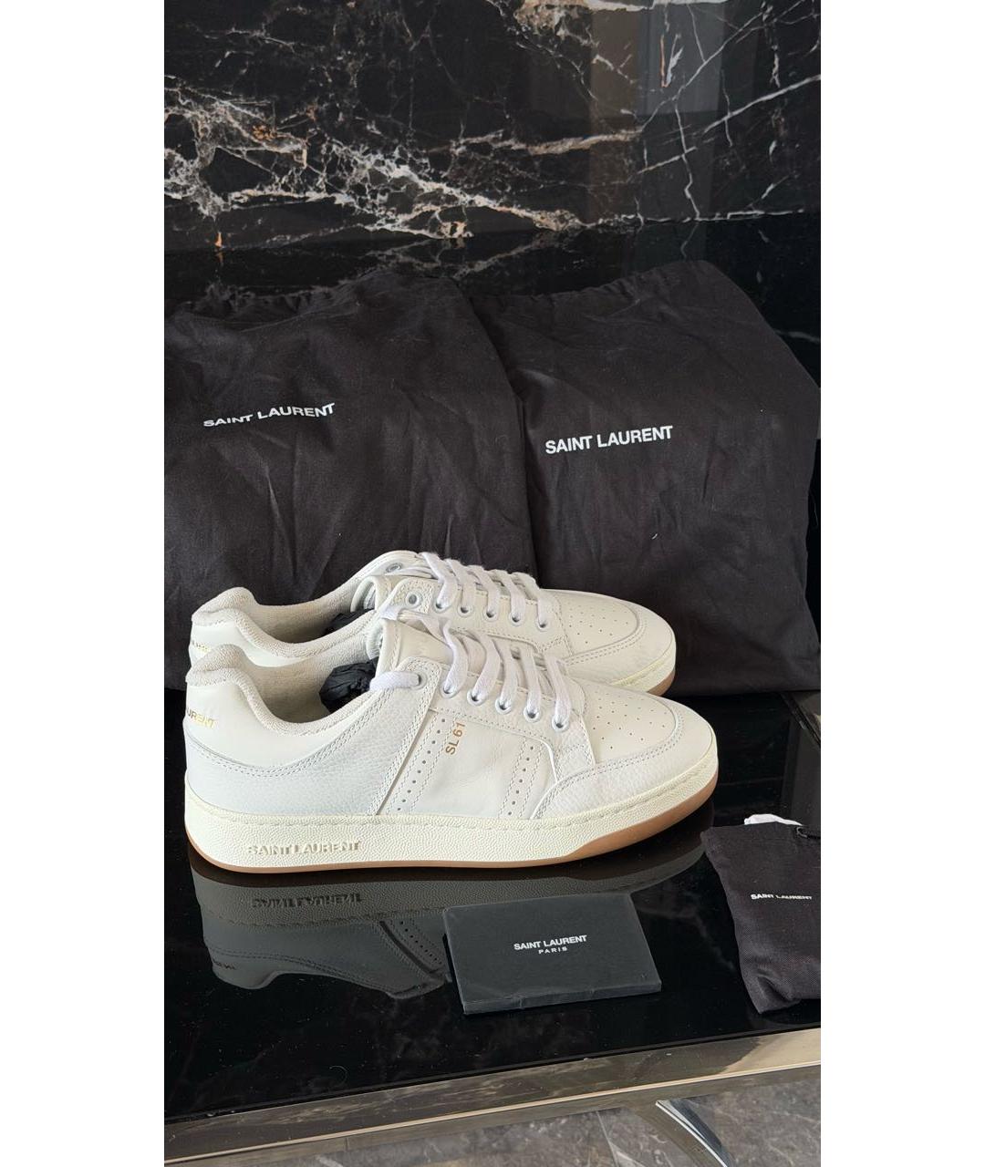 SAINT LAURENT Белые кожаные низкие кроссовки / кеды, фото 5