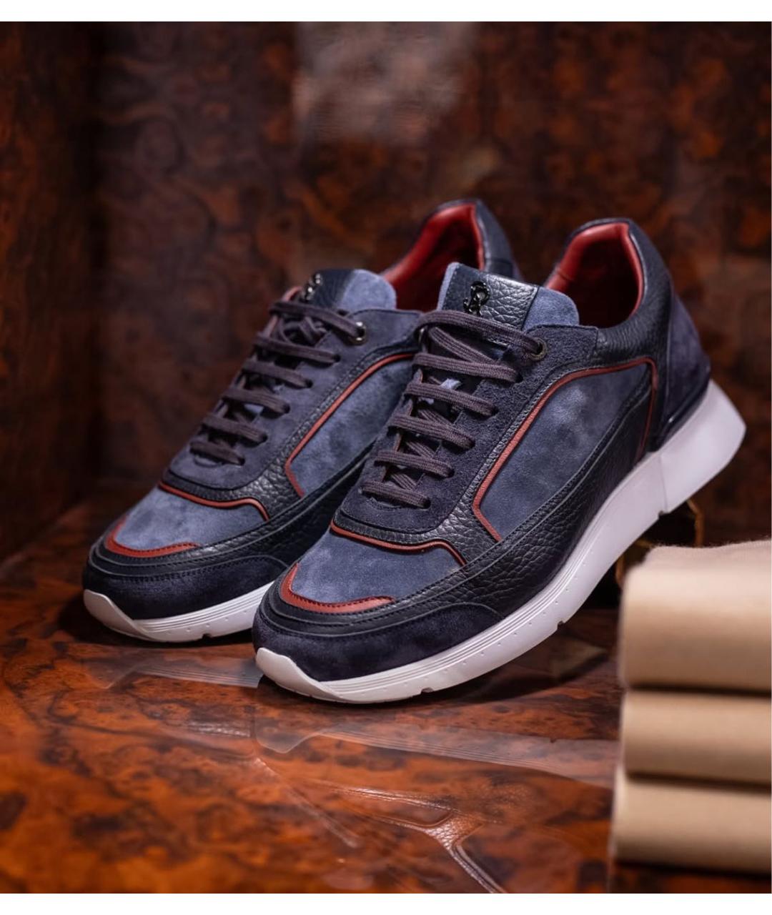 STEFANO RICCI Темно-синие замшевые низкие кроссовки / кеды, фото 2